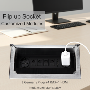 Enchufe de Corriente Multifuncional Estándar Europeo con 2 Tomas de Corriente CA y 4 Puertos RJ45 para Muebles de Mesa, Enchufe de Escritorio Empotrado - Product Image 1