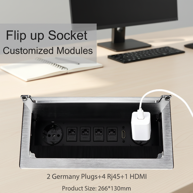 EU Standard Multifunctional 2 EU AC Power Socket 4 RJ45 Port Tabletop Furniture Socket Table Desktop Mount Recessed Power Strip
