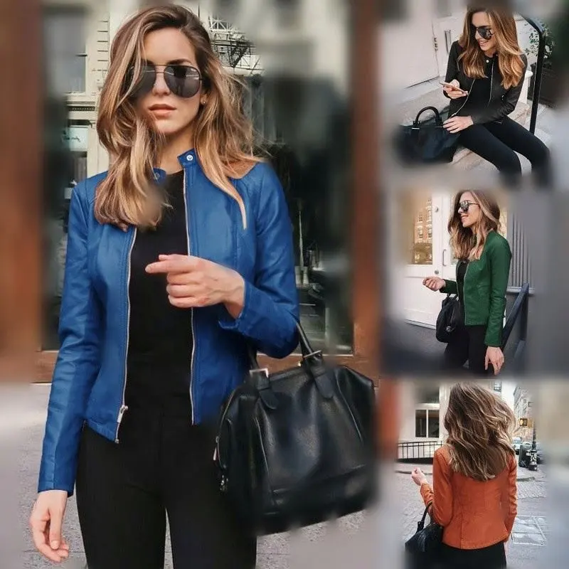 2022 Hot Autumn And Winter Women'S Fashion Leather Pu Jacket Women'S Suit Small Coat 12 Colors