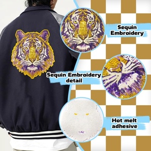 Toppa Termoadesiva Grande con Ricamo a Testa di Tigre in Paillettes Oro e Viola, Applique Mascotte Animale per Giacca di Jeans e Felpa con Cappuccio - Product Image 4