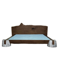 Lit bas en bois de pin massif de style Wabi-sabi, taille King, personnalisable, pour chambres parentales et hôtels
