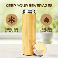 Thermos en bambou premium avec infuseur à thé pour thé en vrac - Coffret cadeau thé - Bouteille d'eau isolée/gobelet à café glacé 17 oz avec 12 oz