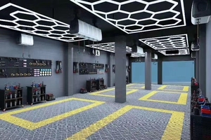 Lumière de <span class=keywords><strong>garage</strong></span> hexagonale LED pour plafond intérieur, personnalisable, à intensité variable, 110V/220V, <span class=keywords><strong>murale</strong></span> ou de plafond, pour le detailing automobile - Product Image 2