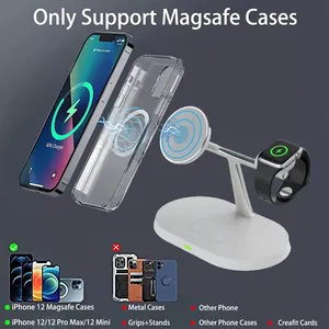 Supporto per telefono Qi caricabatterie Wireless 3 In 1 per iPhone iWatch Airpods 15W Fast 3 in 1 stazione di ricarica Wireless magnetica