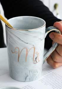14oz Pink Grey Mr Mrs Souvenir Wedding Gift Couple Lover <b>Reusable</b> Ceramic Marble Coffee Tea Mug - Product Image 5