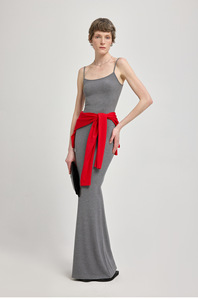 ชุดเดรสผ้าไหมแบบปรับแต่งได้ คอตรง สายปรับได้ ชุดเดรสยาวลำลอง - Product Image 3