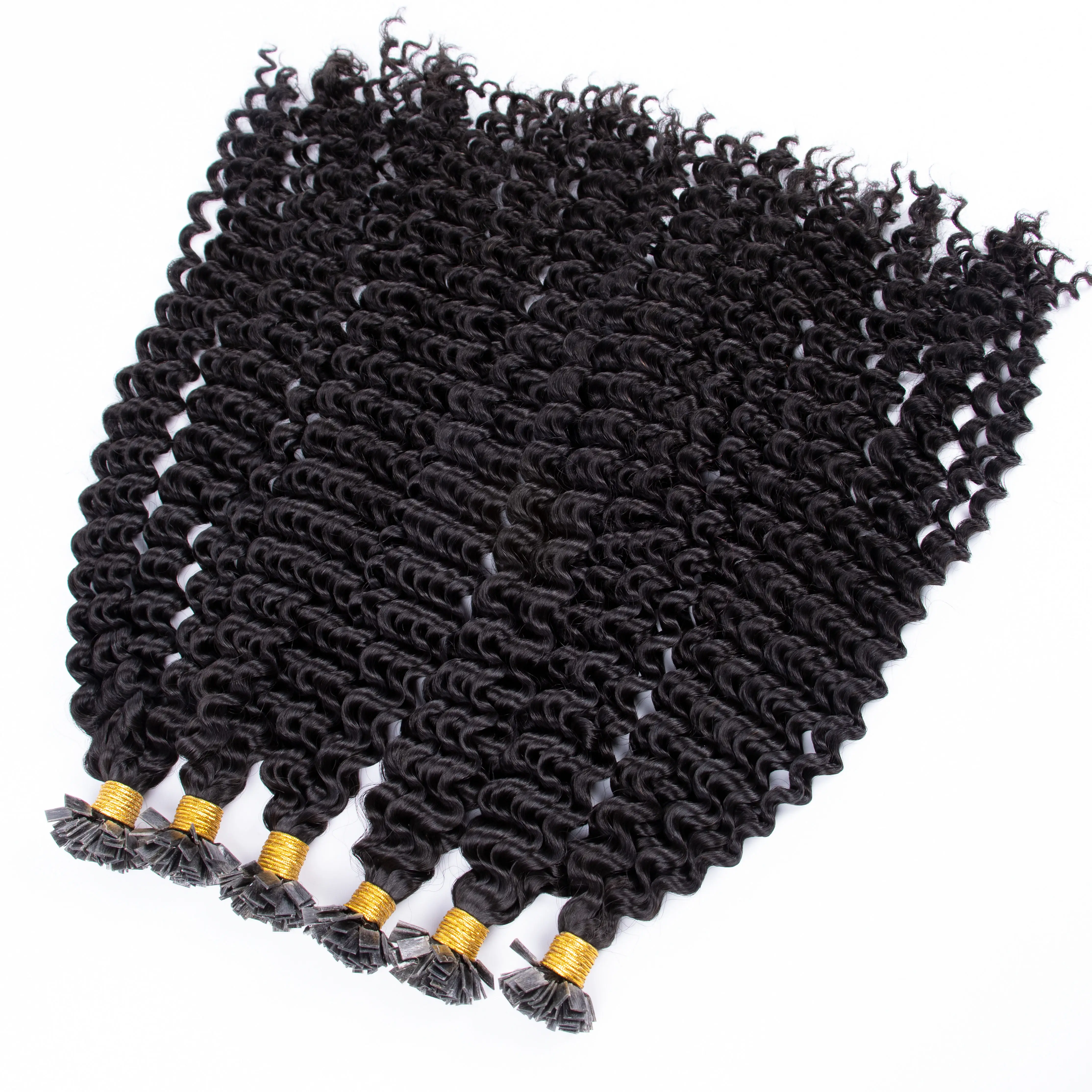 Top Quality Flat Tip Hair Extension Curly Raw Indian Natural Color Human Flat Tip Hair Extension