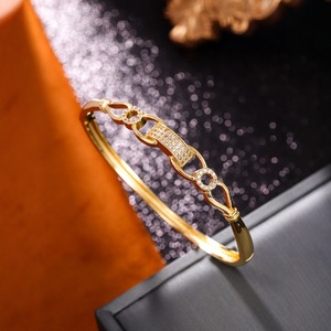 Gold Plated <b>Copper</b> <b>Bangle</b> With Micro Set Zircon Heart Design Adjustable Opening For Women Gift Jewelry Fall 2024 - Product Image 2