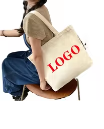 Bolsa de Lona Personalizada, Tamaño Grande, con Estampado de Letras, Asa para el Hombro, Bolsa de Compras Diaria - Product Image 3