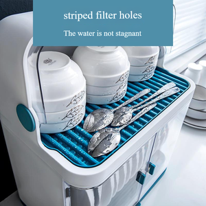 커버가있는 이중 플라스틱 접시 건조 랙 조리대 주방 용품 주최자 보관 상자 캐비닛 플레이트 홀더 - Product Image 4