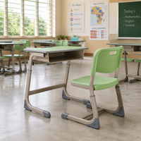 Ensemble chaise et bureau d'école à cadre en acier avec revêtement mat, boîte de rangement H120mm, siège en HDPE, bord en PP, plateau en MDF pour l'éducation