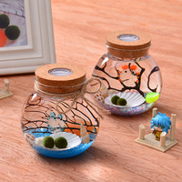 Fait à la main Ronde Decoratibe Boule de Verre Pot avec La Lumière Menée Colorée À L'intérieur Couvercle En Liège