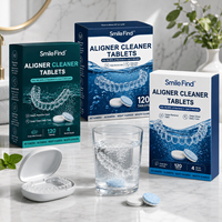 Smile Find OEM Logo personnalisé Comprimés nettoyants effervescents pour protège-dents, aligneurs et prothèses dentaires, saveur menthe, 120 unités