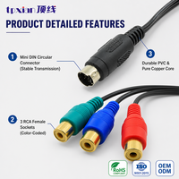 Maßgefertigtes Mini-DIN-Stecker auf 3 RCA-Buchsen-Kabel, Komponenten-YPbPr-Videoadapter, PVC-Kabelbaum