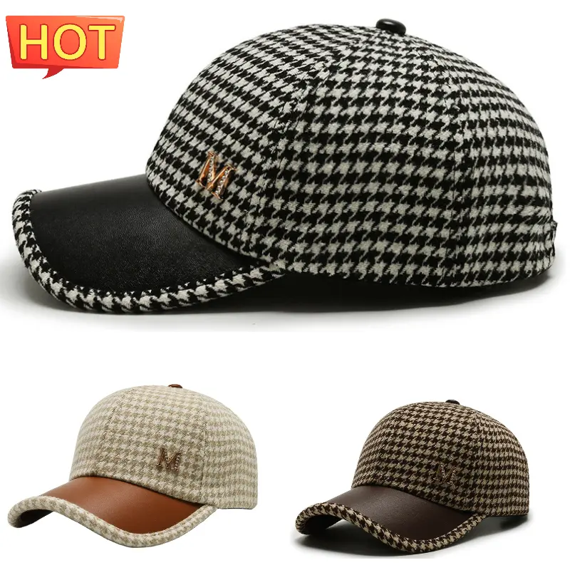 독특한 모자 제품 판매 2023 Hombre 새로운 블랙 Houndstooth 야구 모자 패션 트렌드 남성 여성 빈티지 옷 격자 무늬 모자