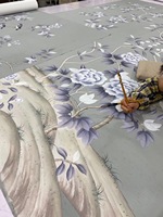 Papiers peints de luxe en soie véritable, broderie partielle d'oiseaux pour décoration intérieure