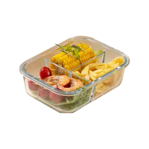Caixa de almoço borosilicate alta hermética, recipiente para preservar alimento, armazenamento de vidro com tampa