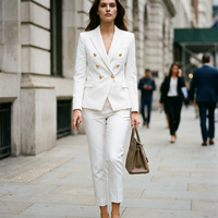 Traje de Satén de Cintura Alta, Color Sólido, Pantalones de Manga Larga, Elegante Atuendo Formal para Oficina, con Botones, Transpirable, para Viajes de Negocios, ODM