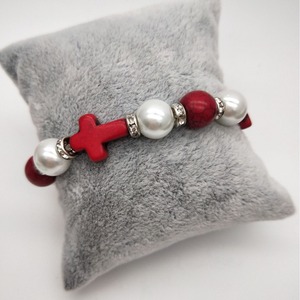 Pearl And Turquoise Beaded <b>Bracelet</b> Cross Design Imitation Pearl Unisex Gift Jewelry - Product Image 2