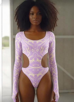 Groothandel op maat gemaakte gepatroneerde lange mouwen monokini dames carnaval feest zwempak festival rave bodysuit Caribisch Miami Jouvert kleding