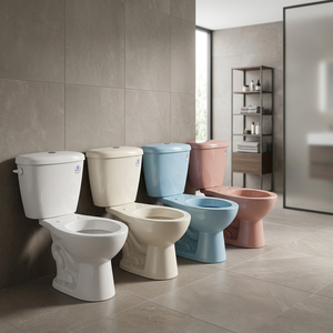 ตู้เก็บน้ำ2ชิ้นชักโครกพร้อมฝาปิดที่นั่งพลาสติกและอุปกรณ์ LLC ครบชุด WC สีเบจสีงาช้าง - Product Image 4