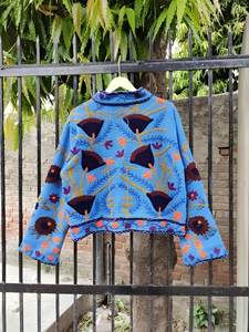 Suzani Printed Woven <b>Quilted</b> Jacket Best Quality Women's Autumn Winter Floral Cotton <b>Single</b> Button - Product Image 3