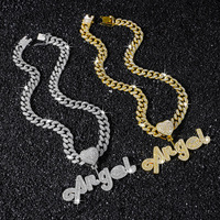 Chaîne cubaine Hip Hop 13 mm pour homme, collier avec pendentif ange en strass étincelant, de 18 à 24 pouces, bijoux