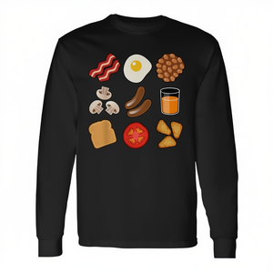T-shirt à manches longues Full English Breakfast pour adulte, unisexe, design graphique alimentaire, vêtements décontractés - Product Image 2