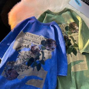 เสื้อยืดแขนสั้นผ้าฝ้ายอเมริกันแก๊งสเตอร์เฮฟวี่เวท - เสื้อสตรีทลายหมีสำหรับผู้ชาย ลายพิมพ์ฤดูร้อน - Product Image 4