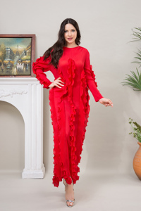 <span class=keywords><strong>Robe</strong></span> plissée Miyake grande taille avec ourlet à volants, couleur unie, pour <span class=keywords><strong>femme</strong></span>, collection automne 2024, idéale pour l'église et les occasions spéciales - Product Image 2