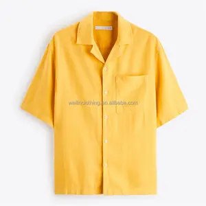 男性用のカスタム通気性プレーンブランク半袖亜麻リネンシャツ