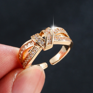 Open <b>Adjustable</b> Fine <b>Ring</b> Twisted Brilliance Stone Accent Brass Plated Band for Women Party Gift - Product Image 3