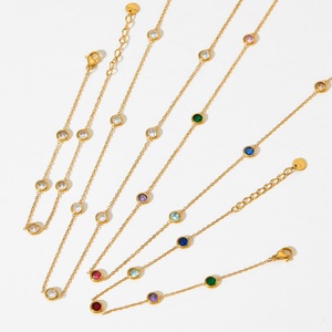 Collier minimaliste anti-ternissement en or 18 carats, véritable acier inoxydable, ensemble de colliers en zircon coloré pour femmes et filles - Product Image 3