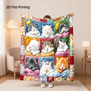 Multicolor Patchwork <b>Puppy</b> Quilt Flannel Blanket Throw Blanket Nap Blanket Super Soft Machine Washable for Winter Warmth - Product Image 4