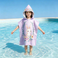 Custom Children's Hoodie Beach Towel Poncho Quick Dry Soft High Absorbent Eco-Friendly Animal Print Children's Hooded Towel
