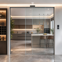 Porte de cuisine en verre intelligente avec capteur IA, ouverture automatique mains libres, conception de charnière invisible, maison intelligente futuriste de luxe