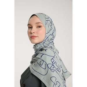 Pañuelo de Seda Satén de Lujo Pure Tone, Diseño Personalizado, Verde Claro y Azul Marino, Largo, para Primavera, Verano y Otoño - Product Image 1