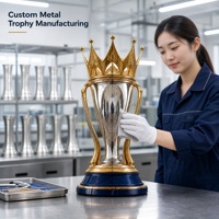 Trophée Couronne Royale Dorée Sur Mesure pour Cérémonies et Championnats Sportifs, Base en Pierre Bleue, Calice en Argent, Trophée Métallique Personnalisé