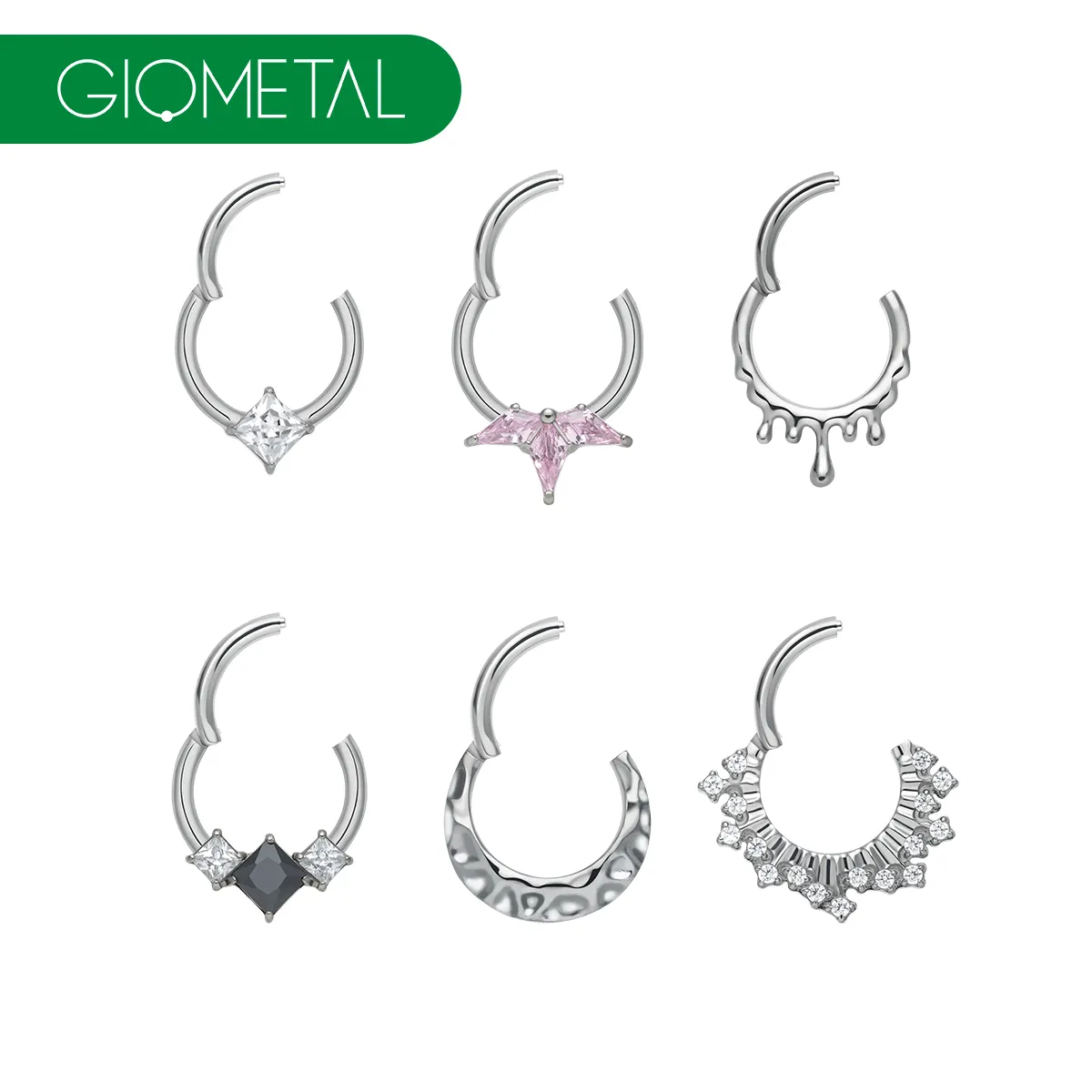 Giometal 16G ASTM F136 Implant Mirror High Polish Titanium Gemmed Septum Clicker Nose G23 Piercing Body Jewelry Wholesale