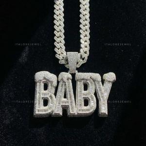 Nouveau Collier Unisexe en Argent 925 Plaqué Or avec Pendentif Lettre ROC en Perle d'Eau Douce et Moissanite Sertie en Canal, Style Hip Hop, Breloque de Fête - Product Image 5