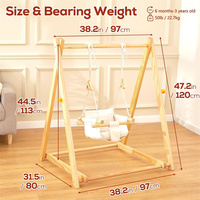 Balançoire d'intérieur pliable 2 en 1 pour bébé, hamac de jardin, chaise suspendue, balançoire portable en pin pour tout-petits avec ruban magique