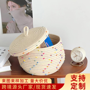 Cesta para macetas tejida con puntos de algodón, cesta redonda de paja tejida, cesta de almacenamiento, cesta para la ropa, decoración del hogar - Product Image 5