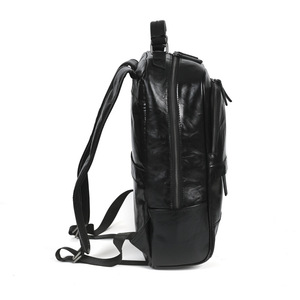 Men's Genuine Leather <b>Backpack</b> Large Capacity 36-55L Solid Color <b>Black</b> Casual Outdoor Travel <b>Backpack</b> With Interior Zipper - Product Image 3