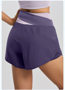 Pantalones Cortos Deportivos 2 en 1 para Mujer, Ajuste Holgado, Cintura Alta Cruzada, Anti-fricción, con Bolsillo Interior, para Yoga, Running, Gimnasio, Entrenamiento, Venta al por Mayor - Product Image 5
