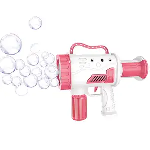 Mesin gelembung sabun menyala warna-warni Rocket 12 lubang, mesin pembuat gelembung Bazooka elektrik untuk anak-anak