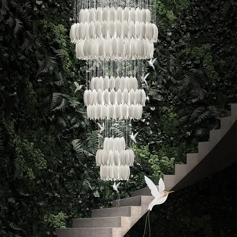 Fabrika outlet yeni tasarım yüksek tavan dekor lüks avizeler modelleme Villa merdiven seramik çiçek kolye dekoratif işık