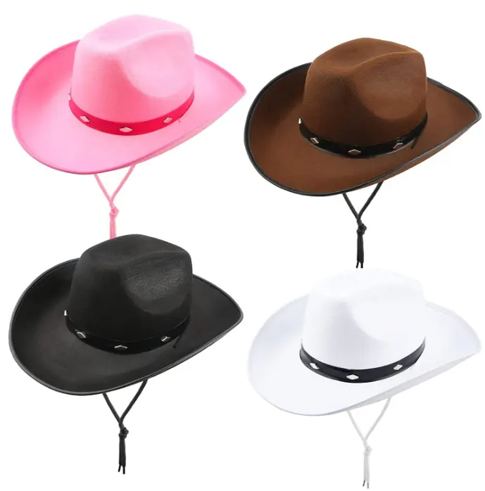 Cowboy Hat Felt Studded Western Rodeo Texan Cowgirl Hat for Adult Theme Party Costume Accessory Cosplay Dress up