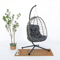 Fauteuil suspendu pliant Joye Leisure moderne en rotin PE et corde, avec structure métallique, résistant à l'eau, pour intérieur et extérieur, idéal pour la cour.