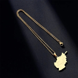 Mapa de moda de acero inoxidable de Afganistán con nombre de ciudad collares colgantes plata afgana/oro Color país Mapa joyería - Product Image 5