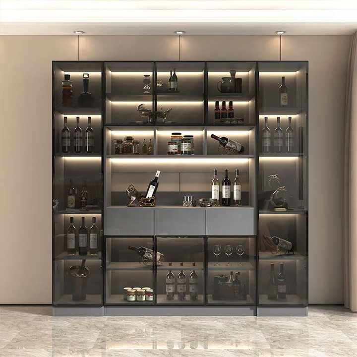 Modern Italian Style Living Room Decor Aluminium Wine Display Bar Cabinet Wine Cellar Furniture for Home